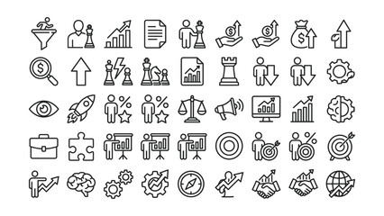 Set of business strategy and management icons in line style  various office and finance symbols © MDAminur