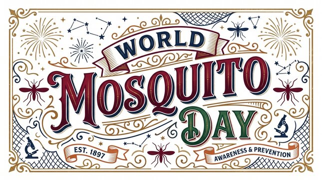 World Mosquito Day typography art. Vintage style awareness design for disease prevention.
