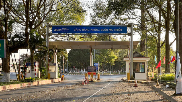 Dak Lak, Vietnam - February 3, 2025 : The Entrance Gate Of Buon Ma Thuot Airport In The Central Highlands. This Is One Of The Largest Airports In The Central Highlands Region.