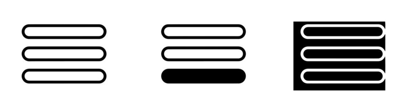 Hamburger Menu Icons, Navigation Buttons, Three Lines Symbol Set