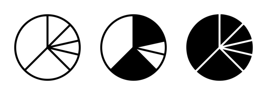 Minimalist Pie Chart Icons, Data Visualization Elements, Simple Circle Graphs for Analytics