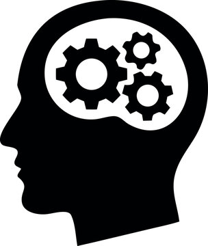 Human head with gears icon for mindset, thinking and problem solving