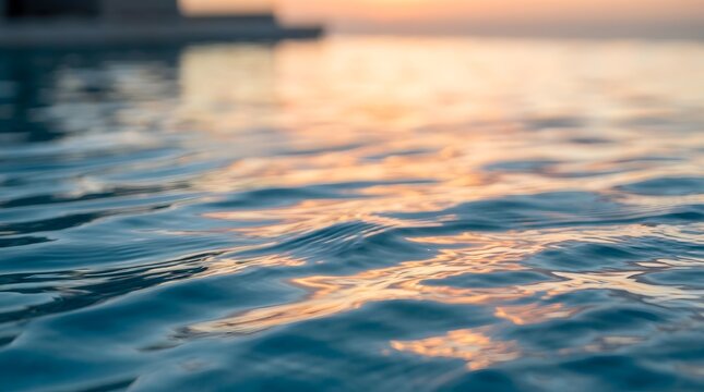 Luxury Blue Water Ripples Reflecting Golden Sunset Light Abstract Background