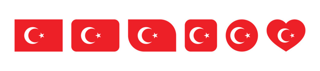 Obraz premium Set of turkey flag icons in different shapes