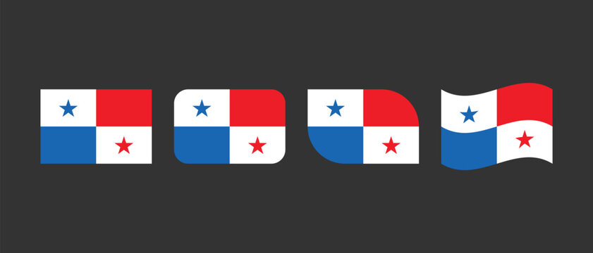 Set of panama flag icons in different shapes and styles