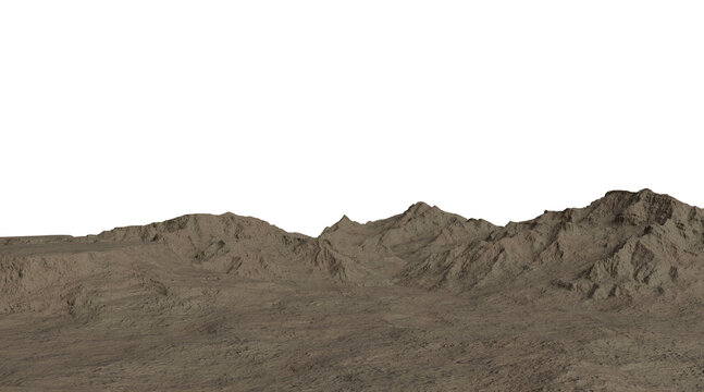 rocky mountain landscape isolated. Features highly detailed brown soil, rough geological textures, and dry canyon hills