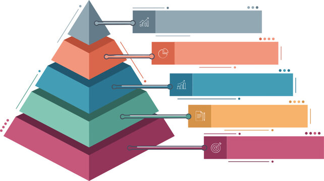 Business pyramid chart infographic vector template, with five steps options diagram data process workflow
