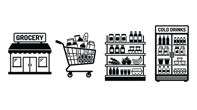 Vector Grocery Shopping Store Icon Collection