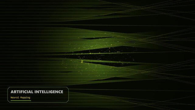 Artificial Intelligence Neural Mapping visualization with glowing green light streaks and complex data network processing patterns