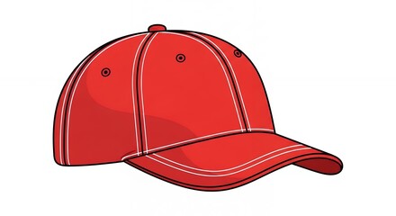 Fototapeta premium Classic Red Baseball Cap Illustration with White Stitching Detail Isolated on Plain White Background for Design