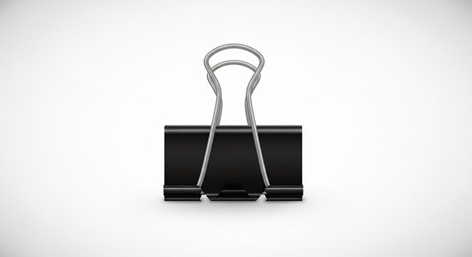 Professional black metal binder clip isolated on white background for office document organization and stationery.