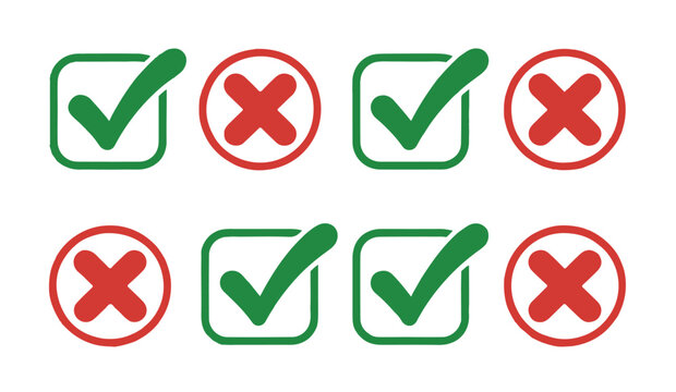 Collection of green check marks and red cross icons for correct or incorrect selection.