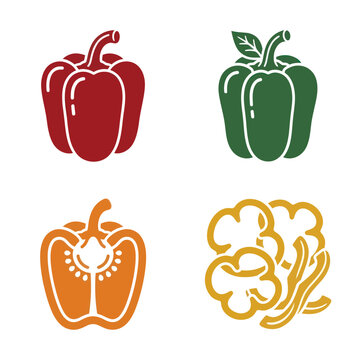 Colorful bell pepper vegetable icons set.