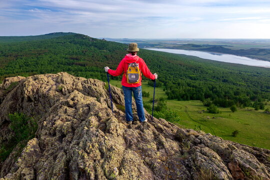beautiful mature women travels through the mountains of the Southern Urals