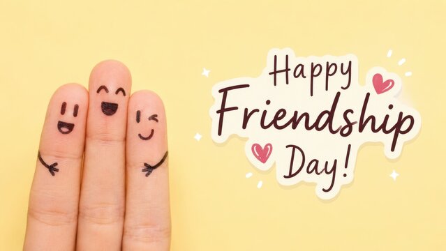 Fingers with happy faces for Friendship Day. Creative concept of best friends forever.