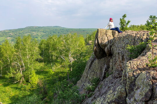 beautiful mature women travels through the mountains of the Southern Urals
