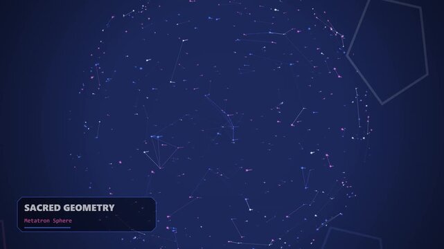 Glowing connected points forming a complex Metatron sphere representing sacred geometry patterns in deep space