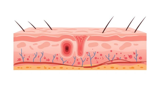 Skin cross section with acne.