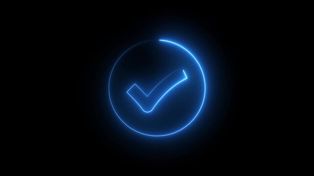 Neon check mark icon animation, box neon icon sign animation,Check mark sign icon animation on black background, check mark 4k video