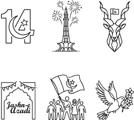 Fototapeta premium Pakistan Independence Day Icons. 14 August , Celebrating Pakistan Independence Day,14 August 1947 Independence Day Social media design, Vector emblems, 14 August icons