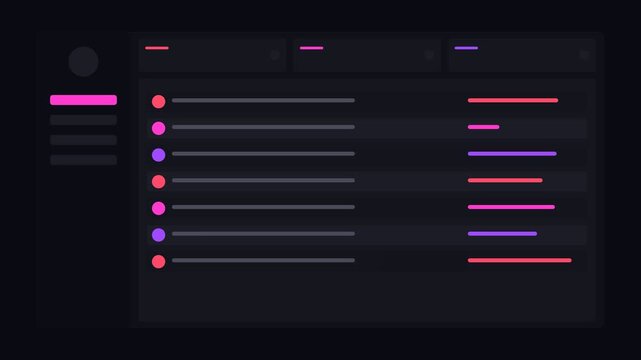 dark mode dashboard with an animated neon data table, neon red neon