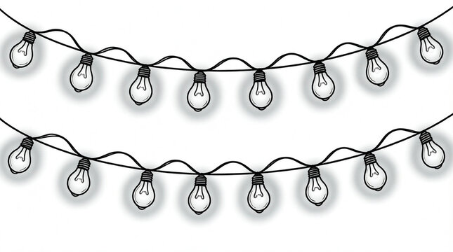String of classic light bulbs hanging in two rows, ideal for festive decorations or cozy ambiance lighting