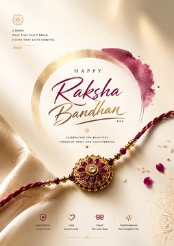 Luxury Happy Raksha Bandhan Greeting Card with Ornamental Rakhi