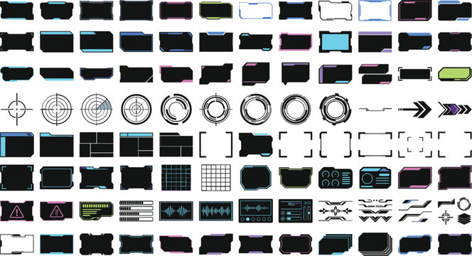 Futuristic HUD vector interface ui screen icon set, with sci-fi tech rectangular frames elementsFuturistic HUD vector interface ui screen icon set, with sci-fi tech rectangular frames elements