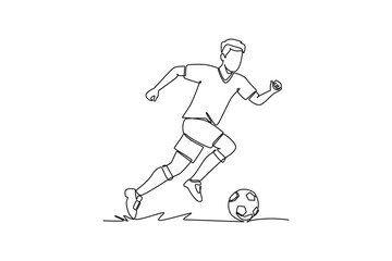 Fototapeta premium Soccer athlete running with determination while carrying the attack.Football 2027 concept.Single line draw design.Vector graphic illustration