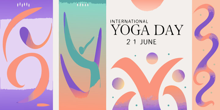 international yoga day poster with modern fluid gradient design event fitness wellness health activity balance flexibility spirituality mindfulness exercise illustration graphic art colorful