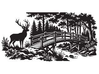 Fototapeta premium Bridge Silhouette Line Art Vector