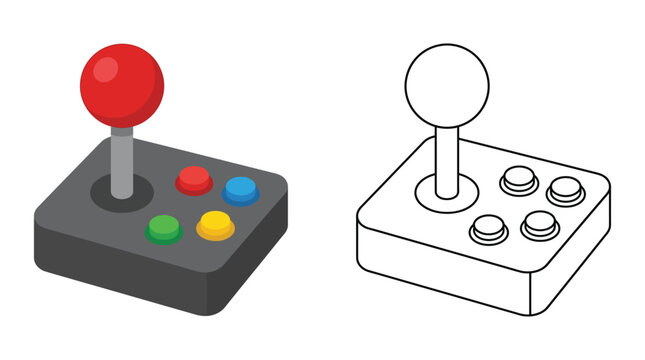 Isometric Joystick With Buttons Colorful Vector Illustration