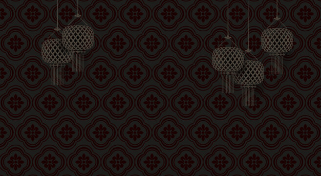 A stunning burgundy design with a Chinese floral pattern and isolated lanterns.