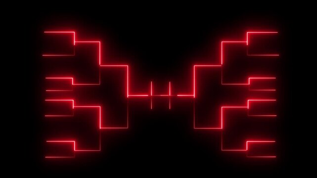 Red neon tournament bracket. Glowing sports competition chart for playoffs and finals.