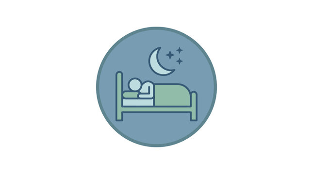 Person sleeping peacefully in bed under moon and stars icon