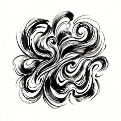 Fototapeta premium Abstract Hand Drawn Black Ink Brush Stroke Swirls and Wavy Pattern Isolated on White Background