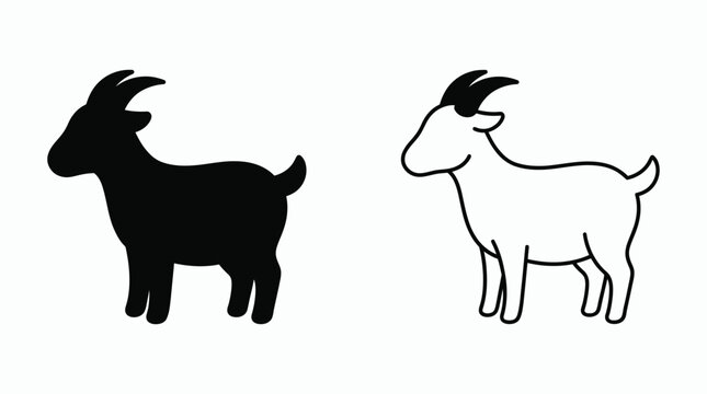 Goat Silhouette And Line Drawing On White Background