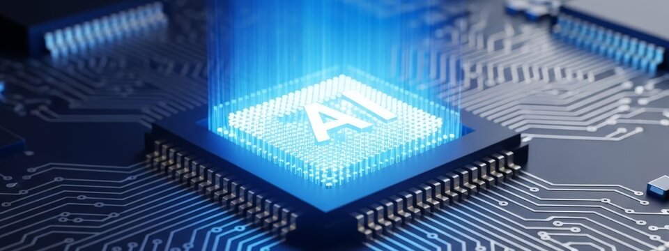 Artificial Intelligence CPU Processing Data on a Circuit Board