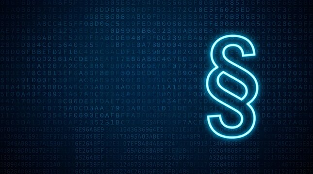 Glowing cyan neon section sign symbol on dark blue abstract background with abstract, technology