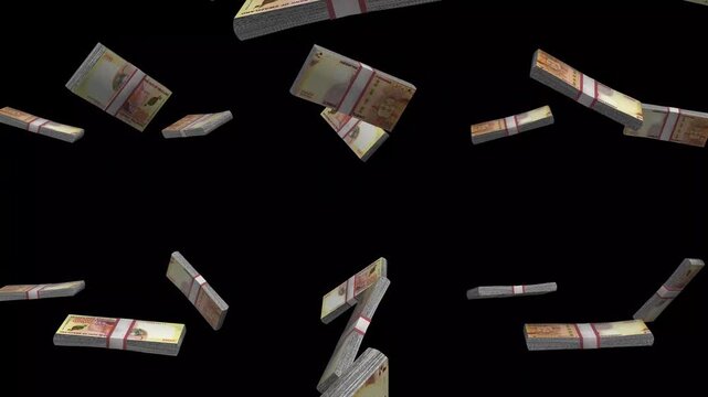 Eswatini Money, Swazi Lilangeni Banknotes Falling On Black Background, SZL Currency Stacks Dark Cinematic, 4K