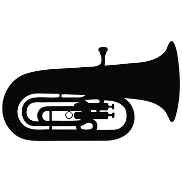Horizontal tuba instrument vector silhouette illustration for classical music themes.