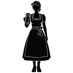 Obraz premium Young woman in traditional dirndl outfit holding glass of beer for festive autumn events.