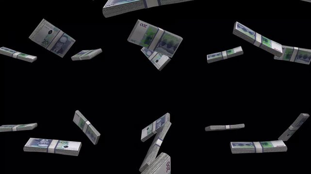 Bosnia and Herzegovina Money, Convertible Mark Banknotes Falling On Black Background, BAM Currency Stacks Dark Cinematic, 4K