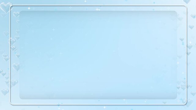 Soft blue heart frame background rounded border, gentle bokeh, love shapes, clean copy space. baby shower videos, greeting cards, wedding slides, anniversary edits, birthday posts, sweet overlay