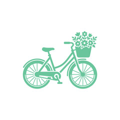 Fototapeta premium Minimalist Mint Green Bicycle Icon With A Flower Basket Isolated On A Simple White Background
