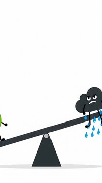 Person and rain cloud balancing on a seesaw.