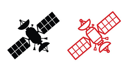 Satellite With Solar Panels And Antenna Black And Red Silhouette © Mdarif