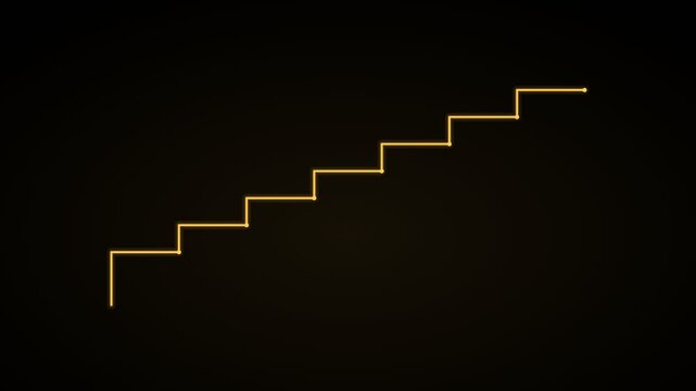 ascending staircase growth chart on a black background, gold color