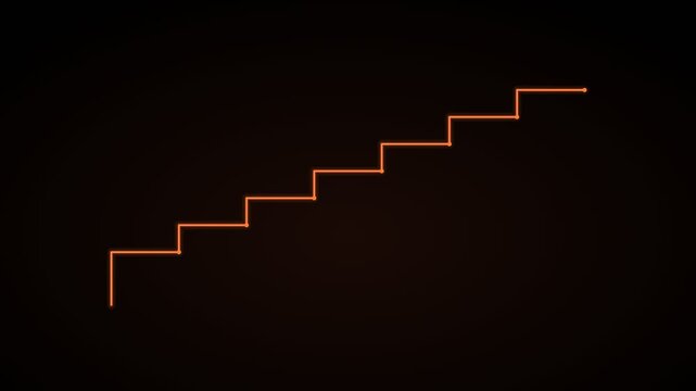 ascending staircase growth chart on a black background, fiery orange color