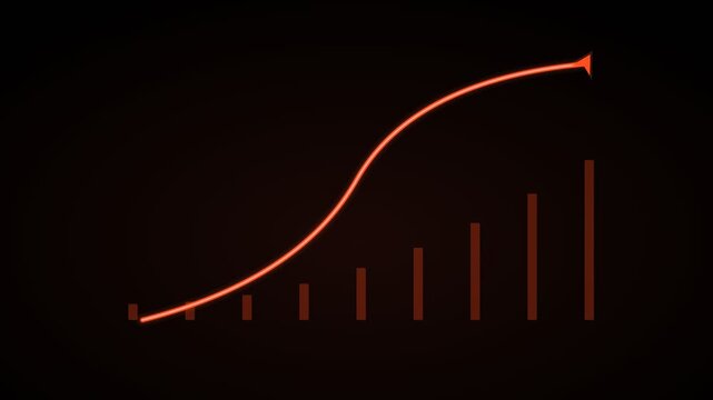 soaring profit peak arrow chart on a black background, red and orange color